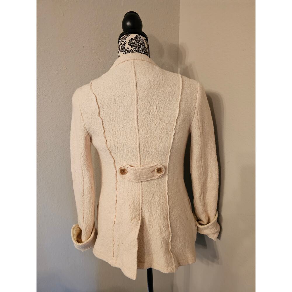 Free People Wool Military Pea Coat – Asymmetric 3-Button – Cream/Ivory – Size 2 - Picture 4 of 6